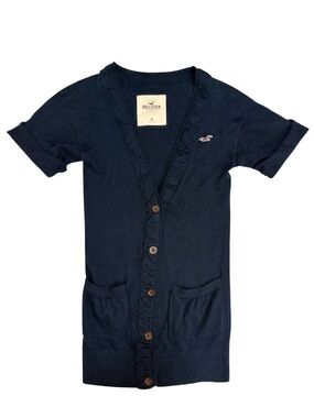 Vintage Y2K navy blue ruffled cardigan